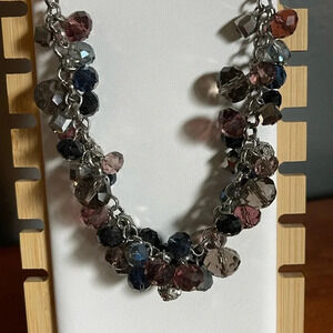 LOFT Beaded Purple/Silver/Black Statement Necklace